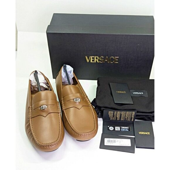 Versace Men's Medusa Coin Biggie Leather Slip On Penny Drivers Size 43 MSRP $775 - Picture 2 of 11